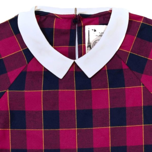 Red, navy and yellow checkered blouse with white Claudine collar for little girls from the children's fashion brand LA FAUTE A VOLTAIRE