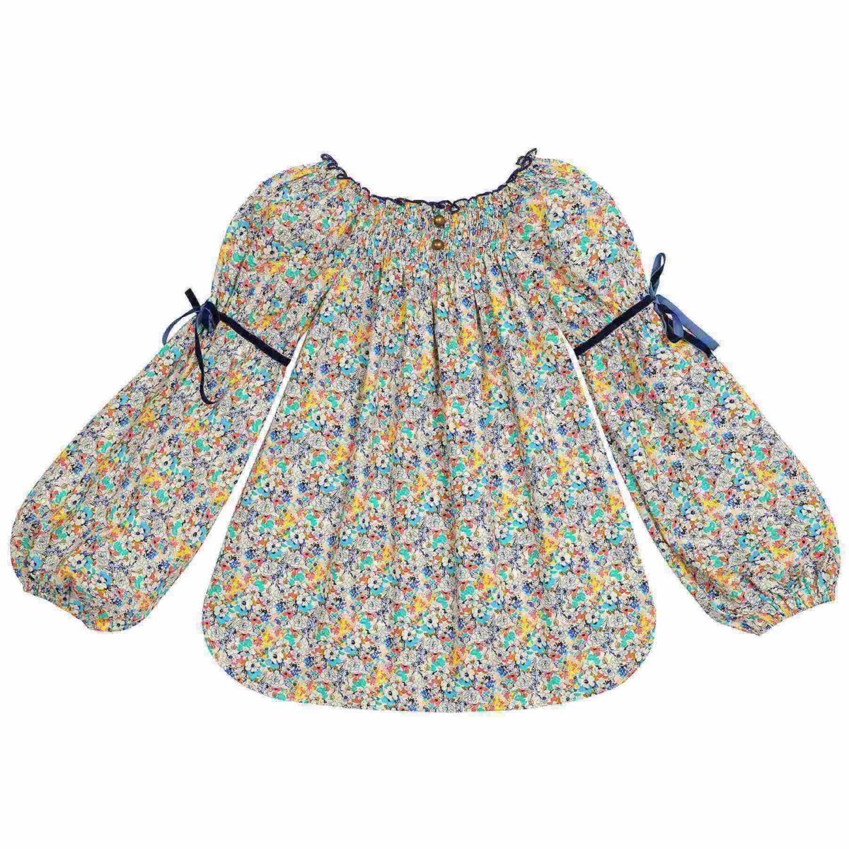 Blouse Col Smocks Fleurie Bleu Et Jaune Fille 2 14 Ans La Faute à Voltaire 8540