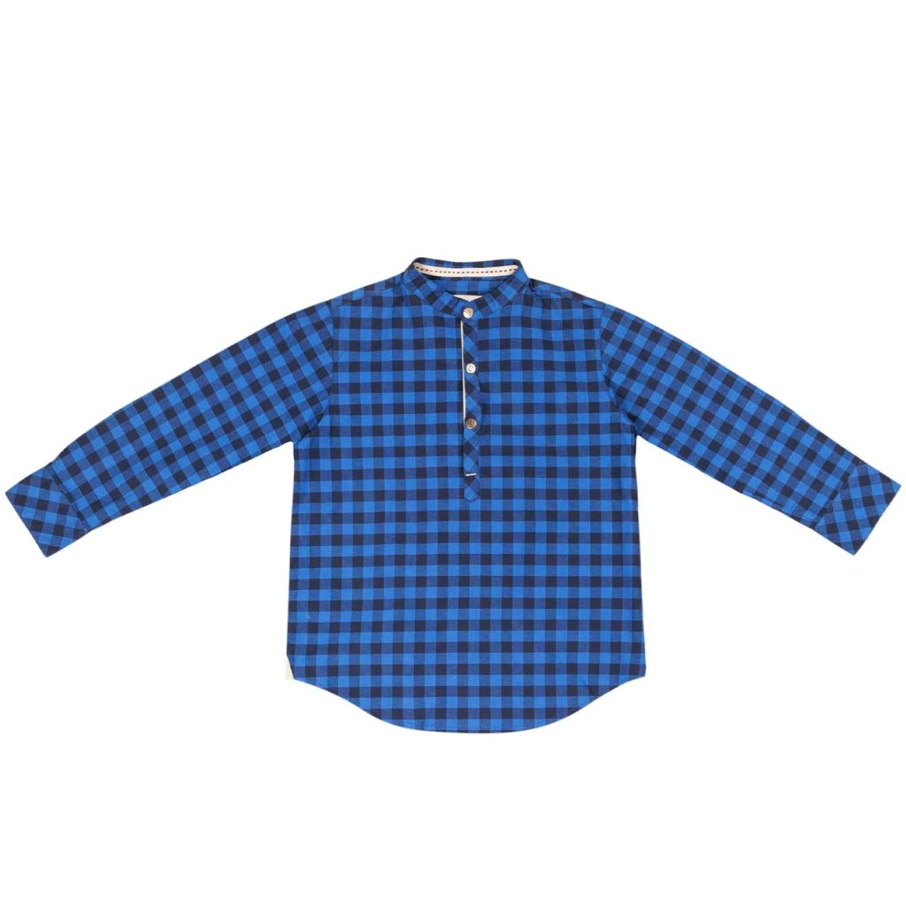Chemise col Mao carreaux bleu | Garçons 2-14 ans | La Faute à Voltaire
