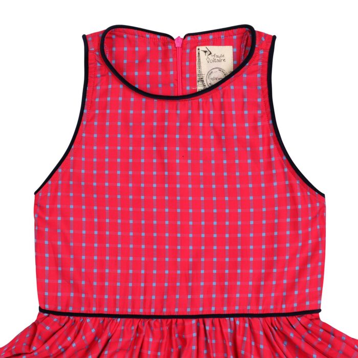 robe qui tourne sans manche en coton carreaux rose et bleu pour petites filles de 2 à 14 ans