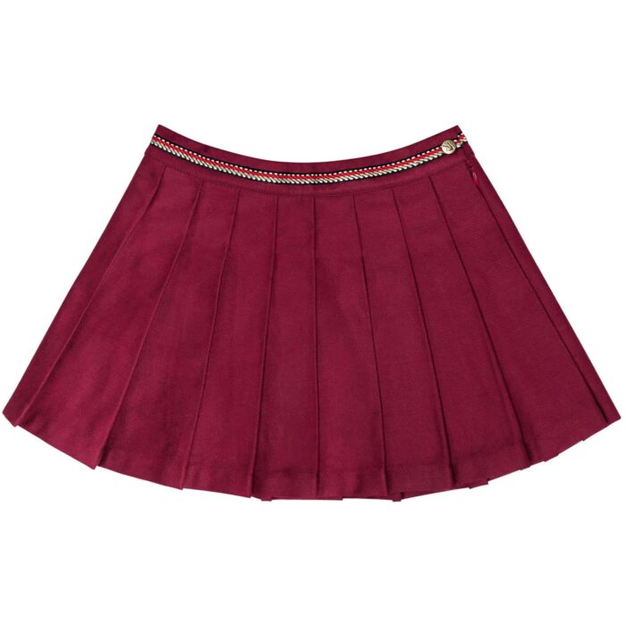 jupe plissée en coton gabardine bordeaux prune pour filles de 2 à 12 ans