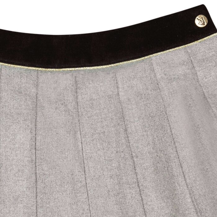 jupe plissée en laine gris souris et ceinture velours noir pour petites filles de 2 à 12 ans