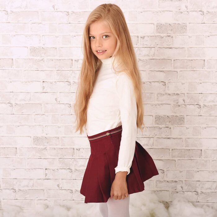 jupe plissée en coton gabardine bordeaux prune pour filles de 2 à 12 ans