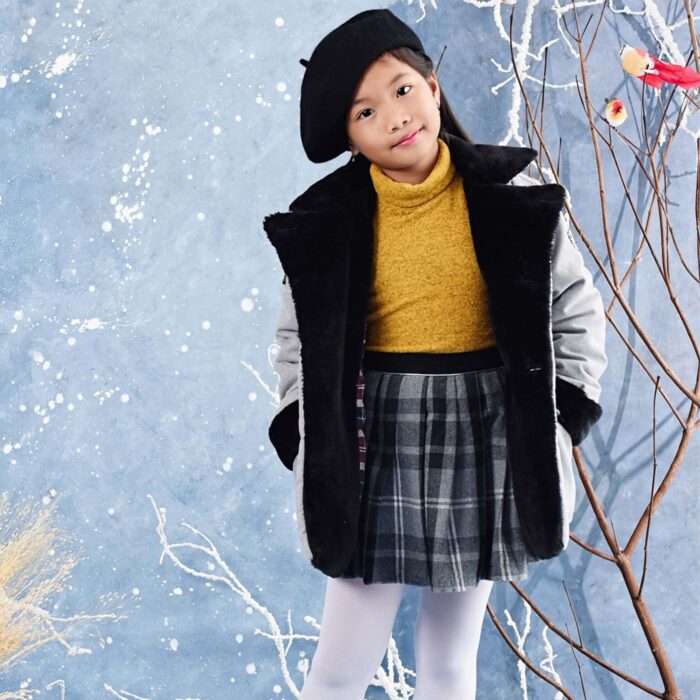Coat for girls and boys in grey wool and black faux fur from the fair trade brand LA FAUTE A VOLTAIRE