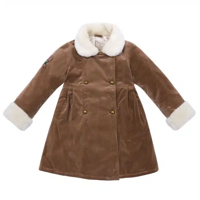 Manteau long en jean denim bleu foncé pour filles et fillettes de la marque de mode pour enfants LA FAUTE A VOLTAIRE