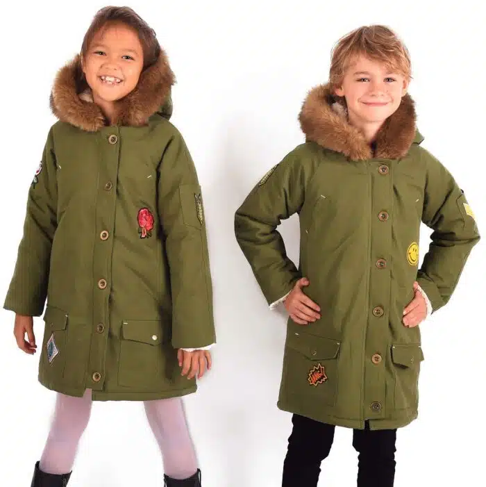 parka longue et chaude pour fille couleur kaki, capuche fausse fourrure, doublure en imitation mouton pour filles, fillettes et ados de la marque de mode pour enfant LA FAUTE A VOLTAIRE