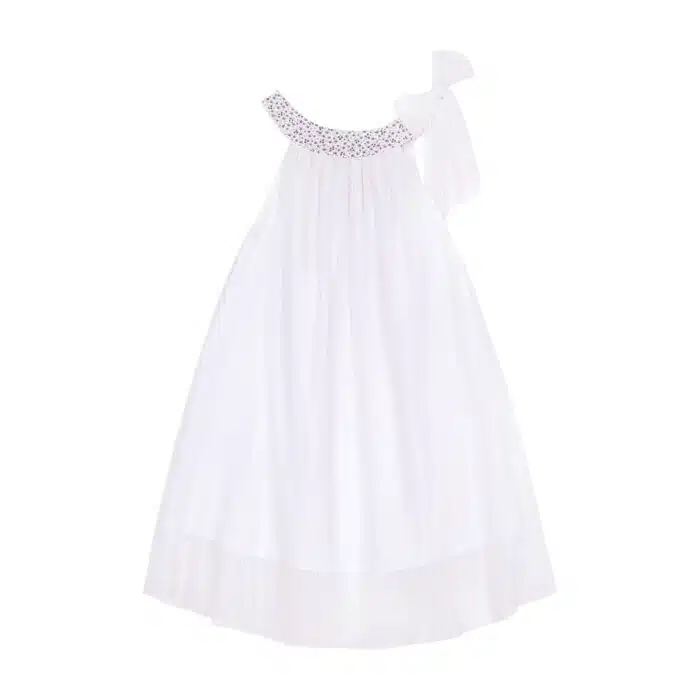 Robe de cérémonie voile blanc et col liberty fleurs violettes pour filles de 2 à 16 ans