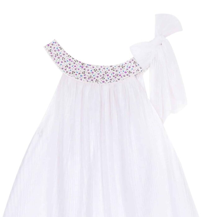 White veil and liberty collar dress with purple flowers for girls from 2 to 16 years