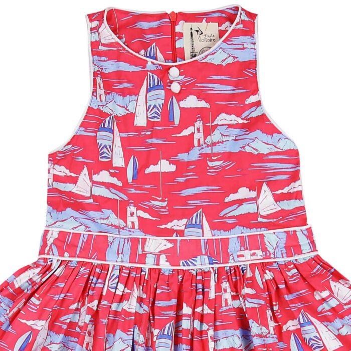 Pink dress with blue sails and American-style armholes for girls from the children's fashion brand LA FAUTE A VOLTAIRE