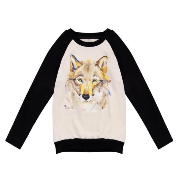 beige and black sweatshirt with oil painting print of a wolf for boys or teenagers. French fashion brand for children from 2 to 16 years old LA FAUTE A VOLTAIRE