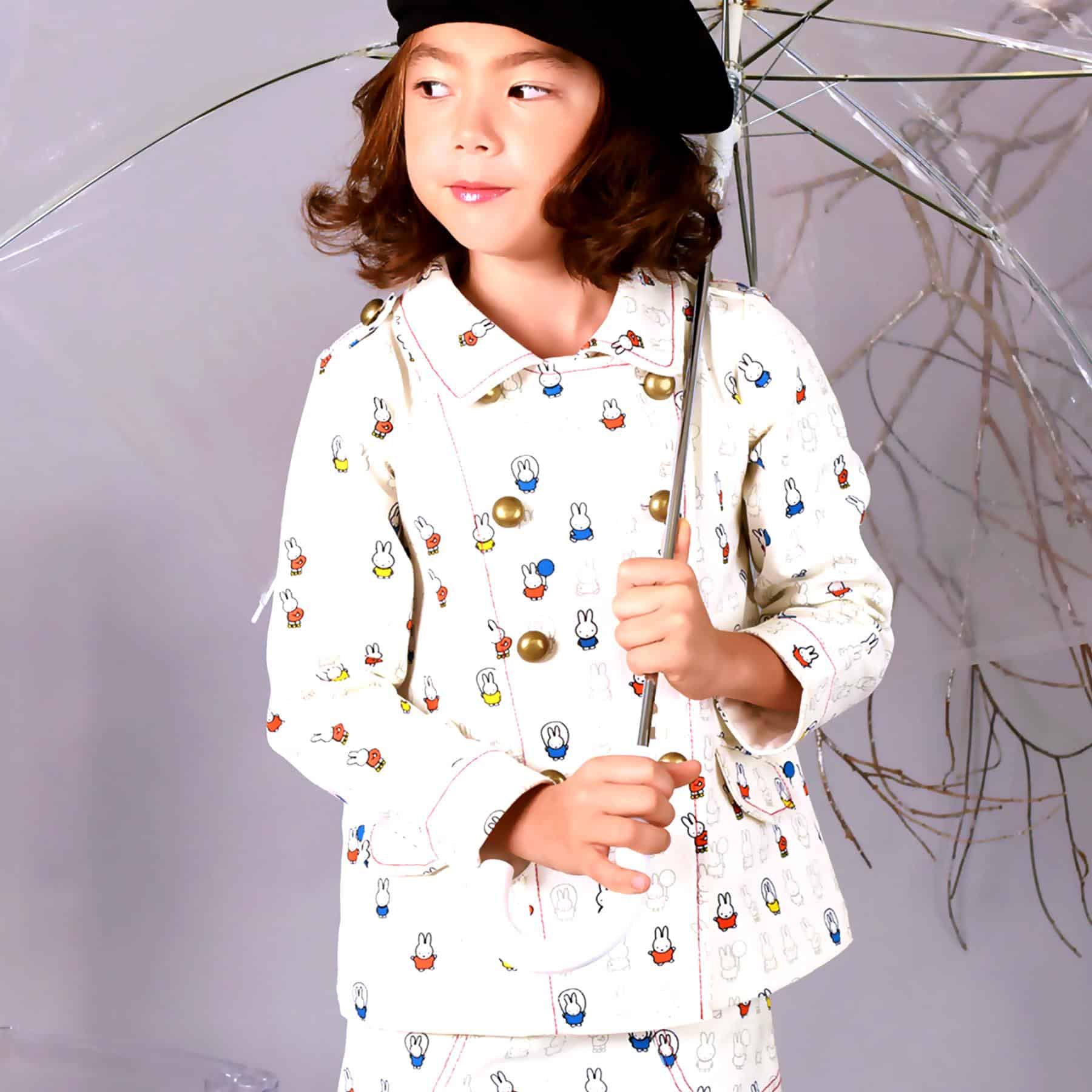 Fancy beige jacket with multicolored rabbits print from the fashion brand for children LA FAUTE A VOLTAIRE