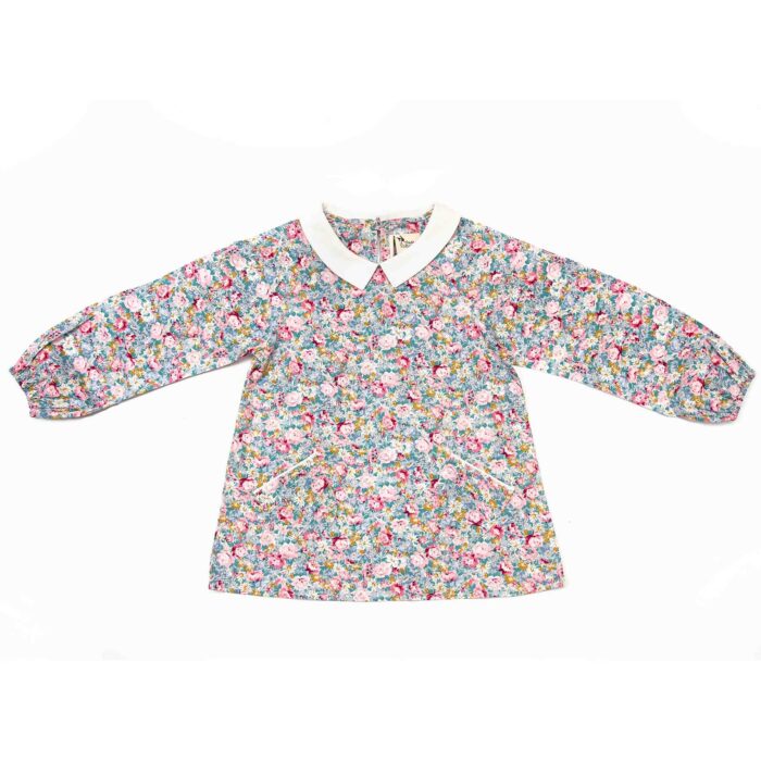 Pastel blue and pink floral Claudine collar blouse for girls and young women from the children's fashion brand la faute a voltaire