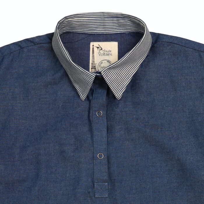 chemise col Mao en coton denim bleu, à manches longues pour garçon, de la marque de mode pour enfant LA FAUTE A VOLTAIRE