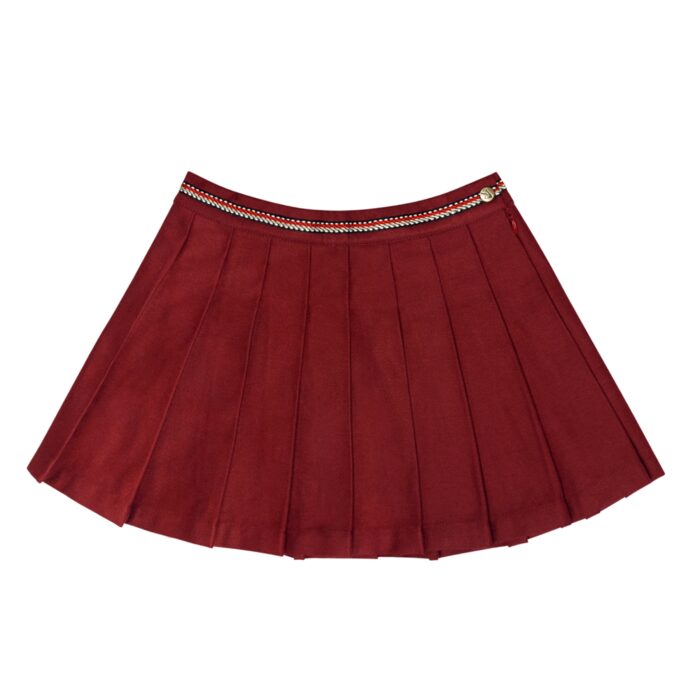 Une magnifique jupe plissée en coton gabardine couleur bordeaux prune pour fille et fillette de 2 à 12 ans de la marque de mode pour enfant Française LA FAUTE A VOLTAIRE