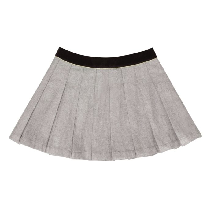 Une magnifique jupe plissée en laine gris souris pour fille et fillette de 2 à 12 ans de la marque de mode pour enfant Française LA FAUTE A VOLTAIRE