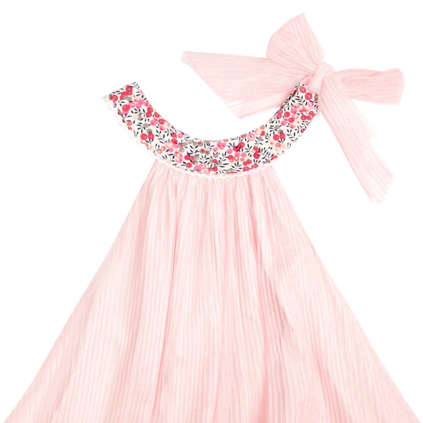Robe de cérémonie rose pâle avec col fleuri rose pour petites filles n de la marque de mode pour enfants LA FAUTE A VOLTAIRE