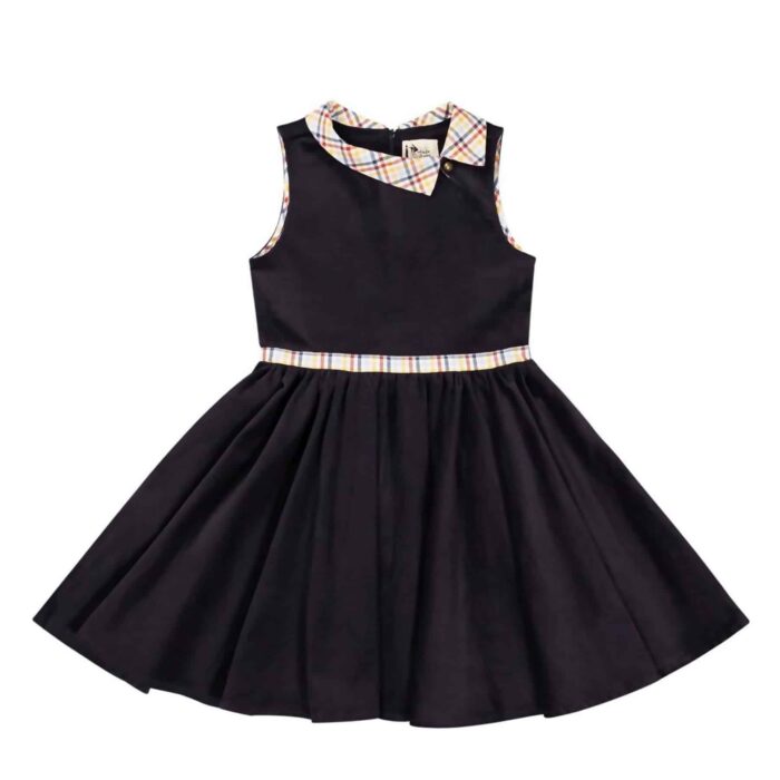 Cute spinning dress in navy blue velvet and pointed Claudine collar from the children's fashion brand La Faute à Voltaire