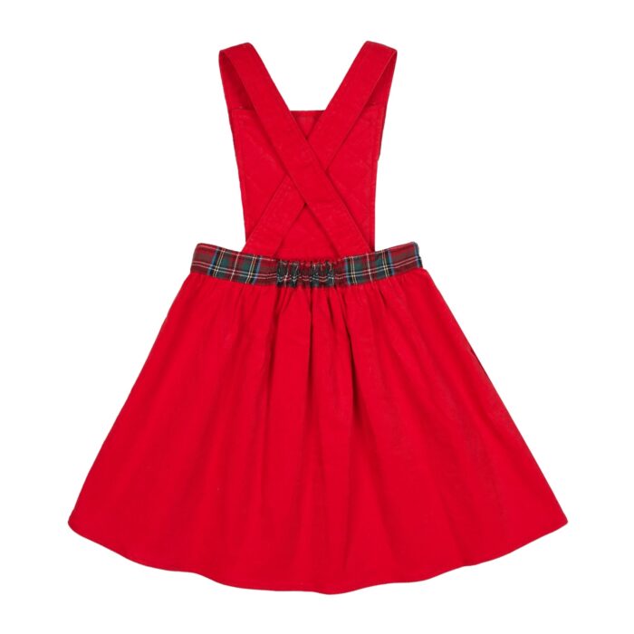 A la Recherche d'une Robe de Noël que votre Petite Fille pourra Porter tous les Jours ? Découvrez la robe Salopette Christmas. De Forme Tablier, cette Jolie Robe à Bretelles est bi-matière : en Velours Rouge et Carreaux Tartan Rouge et Vert sur le Plastron Matelassé et Surpiqué en Courte Pointe. Modèle collection Automne Hiver de la Marque de Mode Française pour Enfants La Faute à Voltaire