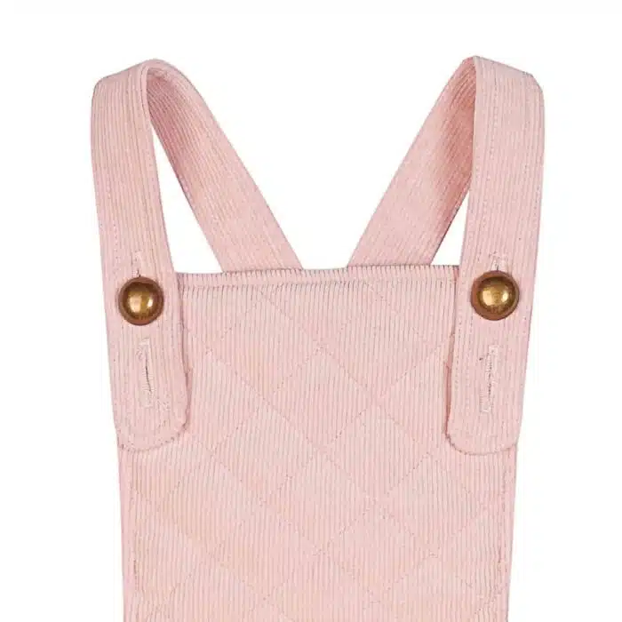 robe salopette dit tablier en velours rose pâle pour filles et fillettes de la marque de mode pour enfants la faute a voltaire