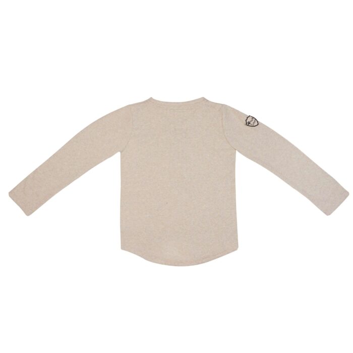 long-sleeved t-shirt in beige cotton jersey, V-neck, for boys by the children's fashion brand La Faute à Voltaire