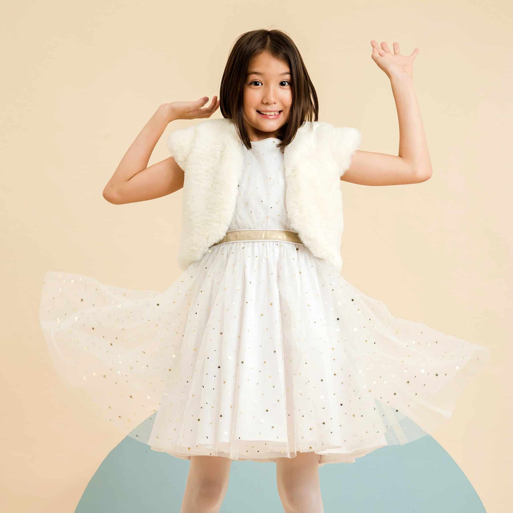 Short-sleeved jacket in beige faux fur for girls and young women from the children's fashion brand La Faute à Voltaire
