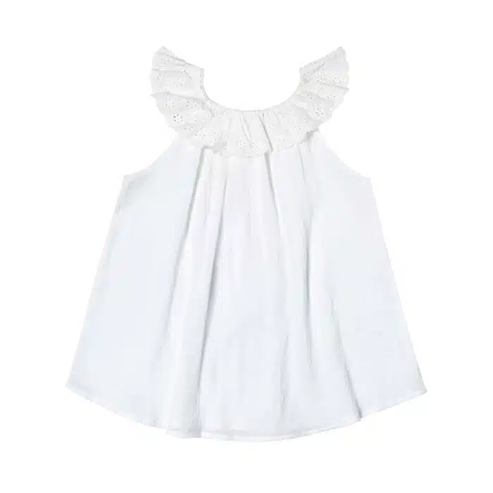 Blouse d'été bohème en coton blanc avec col élastique en broderie anglaise pour filles de 2 à 14 ans