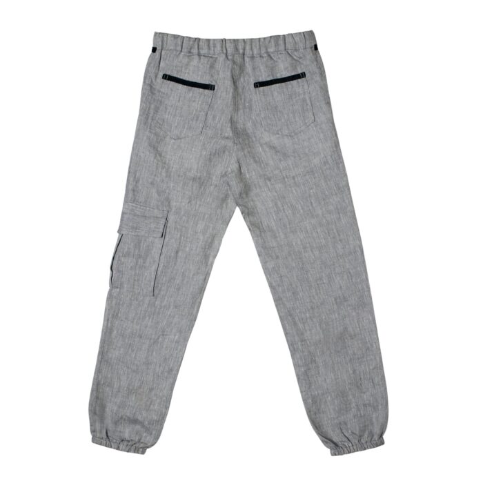 Pantalon cargo en lin gris contrasté noir avec taille élastique et poches pour garçons de 2 à 12 ans