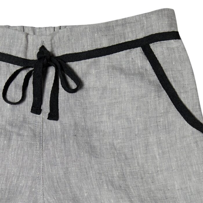 Pantalon cargo en lin gris contrasté noir avec taille élastique et poches pour garçons de 2 à 12 ans