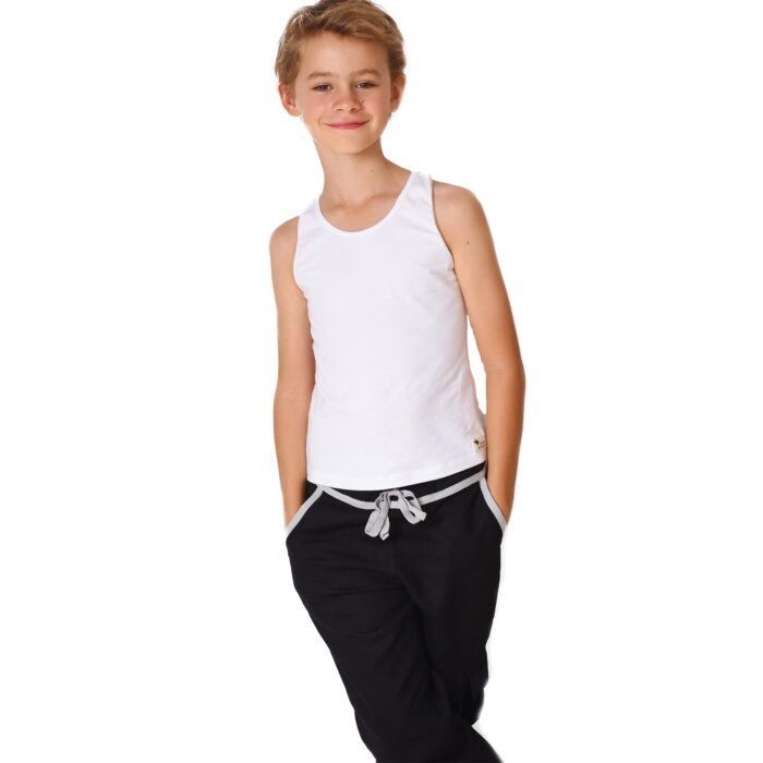 Pantalon cargo en lin noir contrasté blanc avec taille élastique et poches pour garçons de 2 à 12 ans