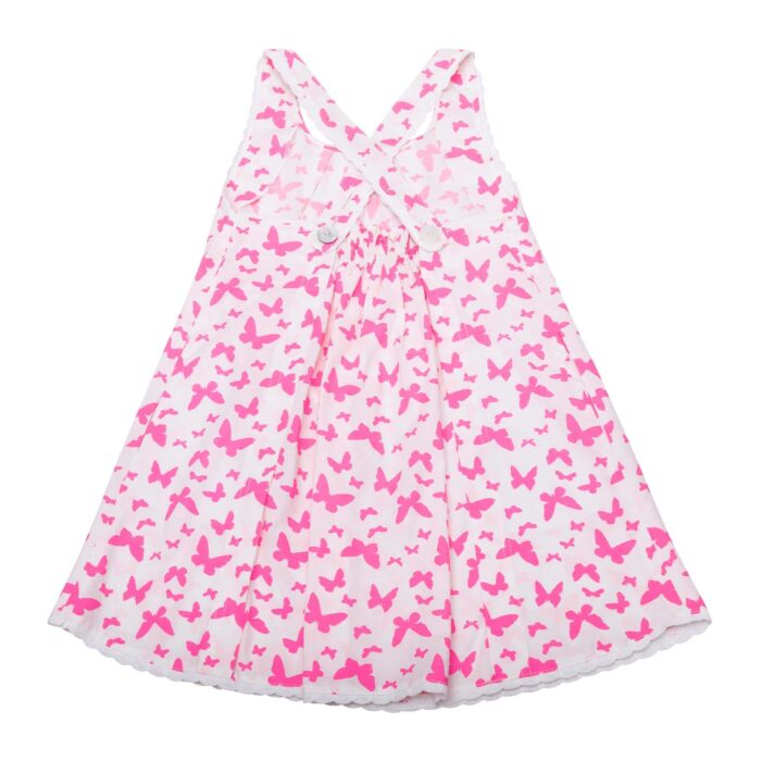 Robe blanche imprimés papillons roses bonbon et bretelles croisées pour filles de 2 à 14 ans