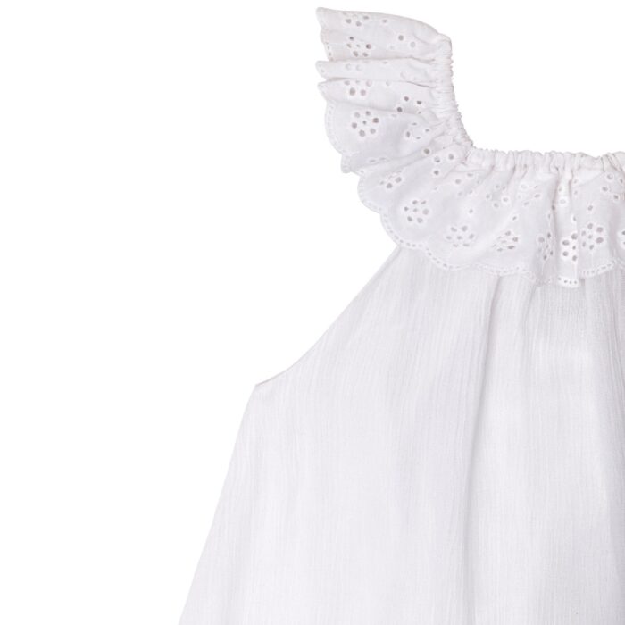White communion dress with elastic collar in white broderie anglaise from the children's fashion brand LA FAUTE A VOLTAIRE