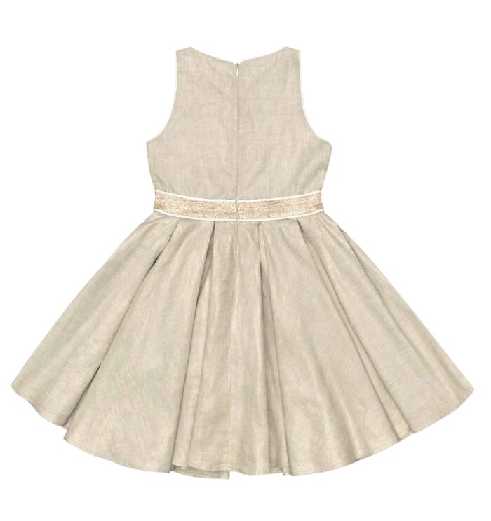 Golden beige formal dress that turns, American armholes, golden sequins. Dress for girls from the children's fashion brand LA FAUTE A VOLTAIRE