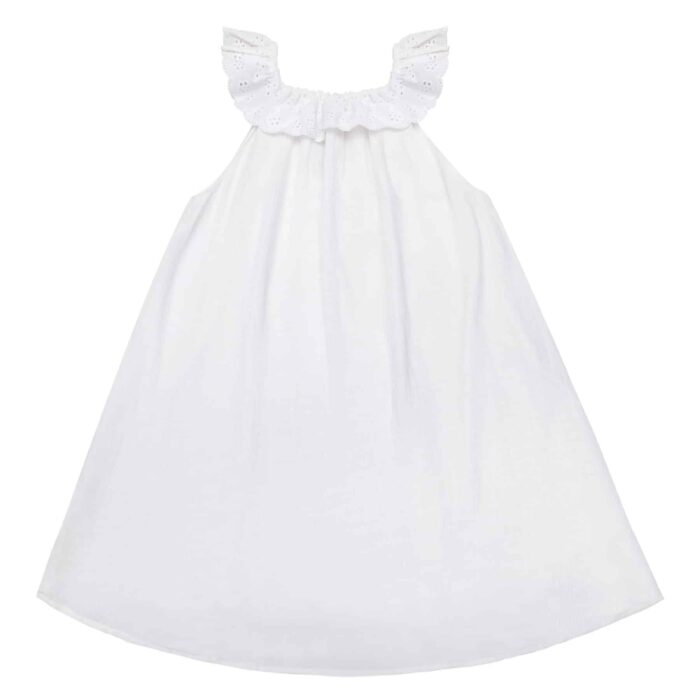 Robe de communion blanche avec col élastique en broderie anglaise blanche de la marque de mode pour enfants LA FAUTE A VOLTAIRE