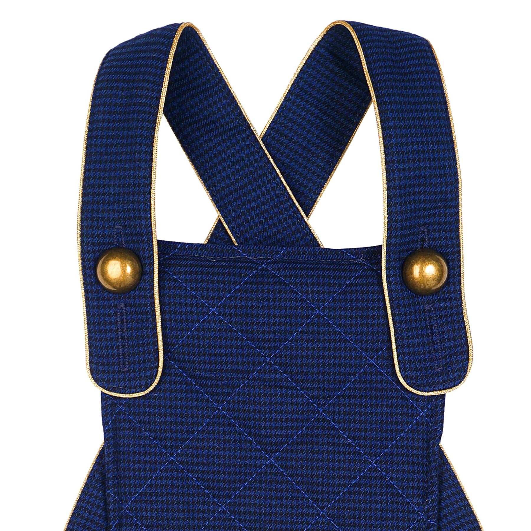 Navy blue houndstooth wool short suit with gold bias for girls from the children's fashion brand la faute a voltaire