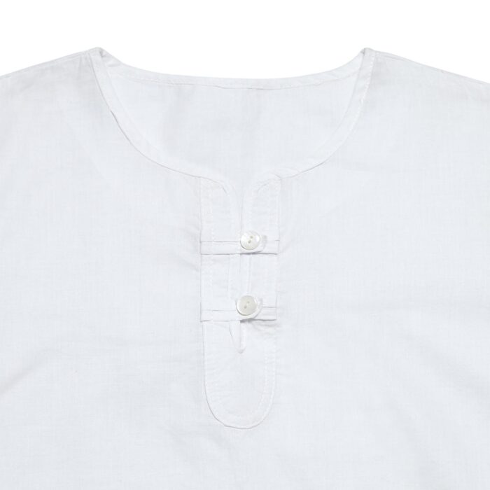 chemise légère blanche à col rond et manches longues en voile de coton blanc pour garçon de 2 à 14 ans