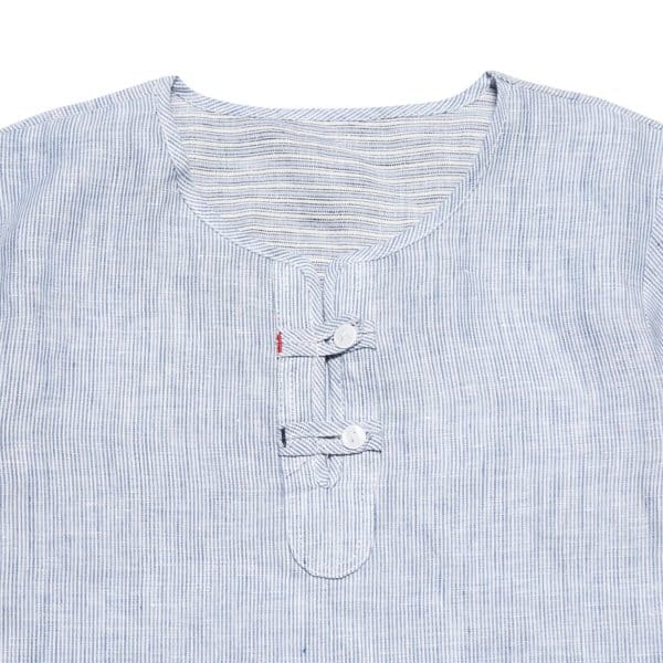 Chemise liquette légère en voile de coton rayé bleu et blanc avec col rond boutonné pour garçons de 2 à 14 ans