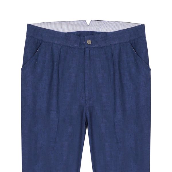 Pantalon de costume à pinces coupe carotte en lin bleu foncé avec poches pour garçons de 2 à 14 ans