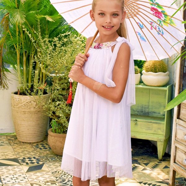 white dress with red liberty collar for girls from 2 to 16 years