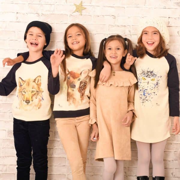 Dress, sweatshirt, beige pants with animal print for girls 2 to 12 years old