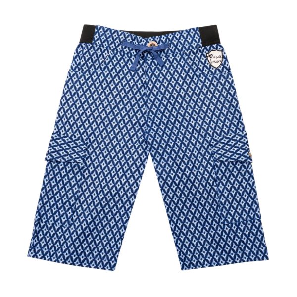 Blue Japanese print bermuda shorts with cargo pockets and elastic waist for boys aged 2 to 14