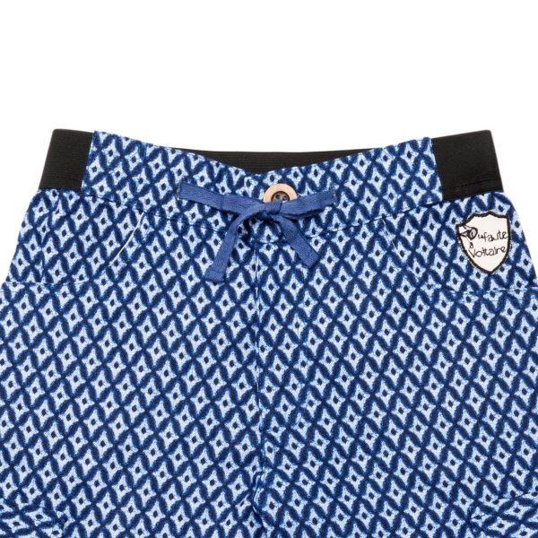 Blue Japanese print bermuda shorts with cargo pockets and elastic waist for boys aged 2 to 14