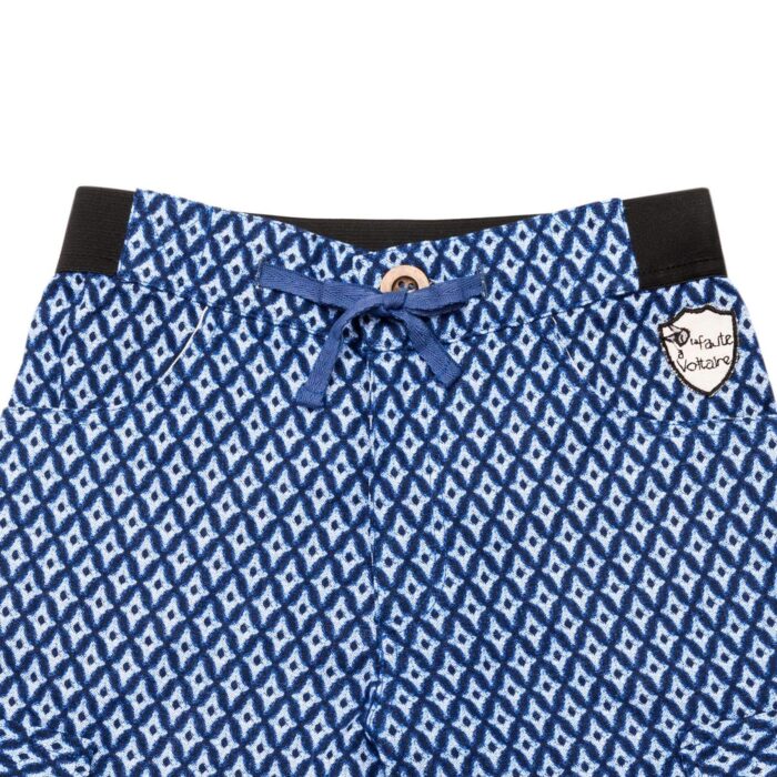 Blue japanese printed cotton shorts with cargo pockets and elastic waistband for boys from 2 to 14 years old