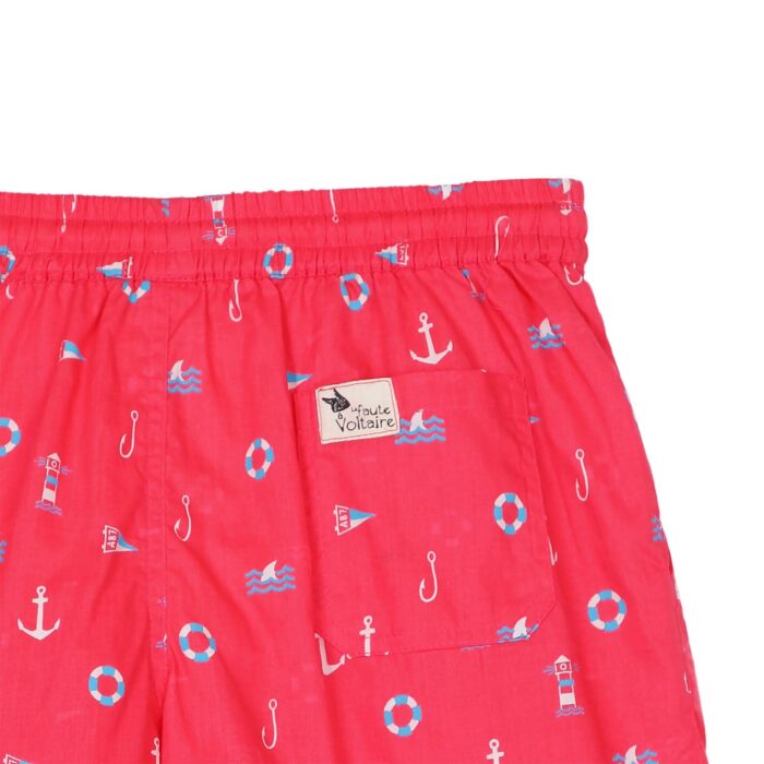 Red swim shorts with marine prints (anchors, boats...) for boys from 2 to 14 years old