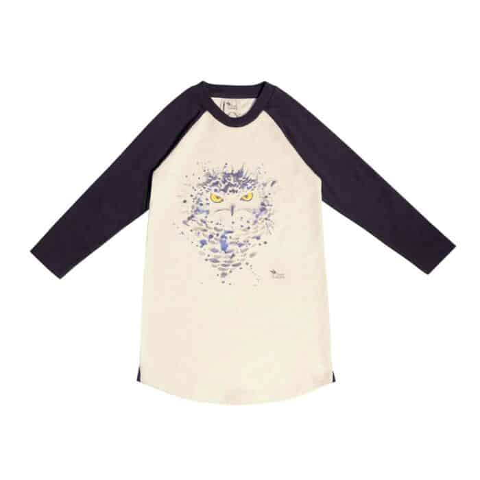 Une Adorable Robe Sweat-Shirt pour Fille Beige et Noir à l' Imprimé Animalier d'une Chouette de la Marque de Mode pour Enfant La Faute à Voltaire