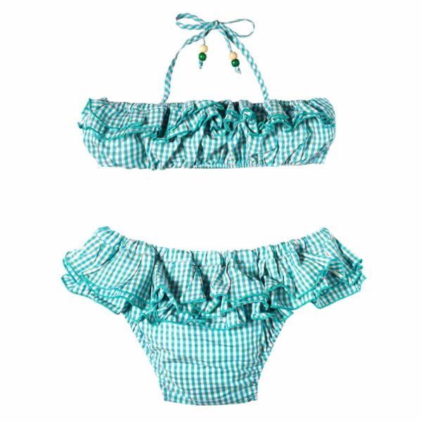 two-piece white and grey green and grey two-piece plaid bikini shirt for girls aged 2 to 12