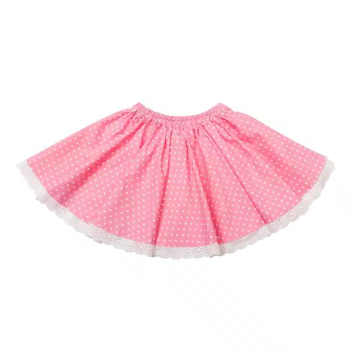 Jupe qui tourne en coton rose à pois blanc pour filles de 2 à 14 ans
