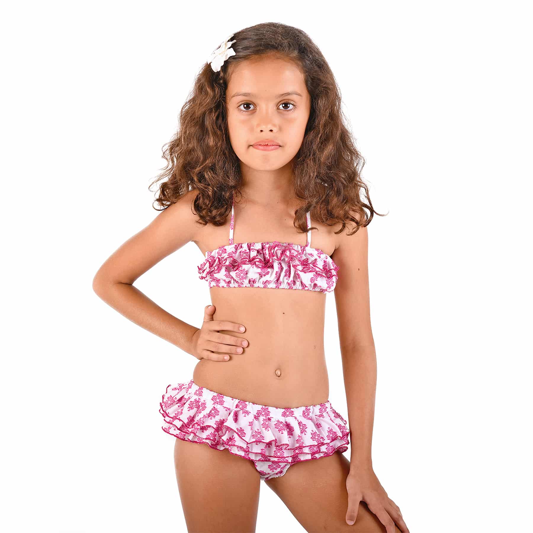 Maillot de bain deux pièces fillette rose fuchsia Haute Pression - Tailles  2 à 8 ans
