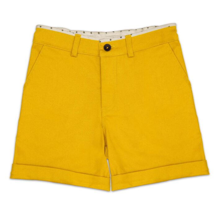 Yellow cotton Bermuda shorts for boys from the children's fashion brand La Faute à Voltaire