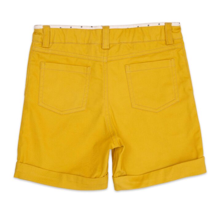 Short été style chino en coton jaune et doublure en coton étoilé pour les garçons de 2 à 14 ans