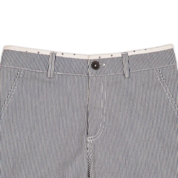 Grey cotton chino-style summer shorts with thin stripes and starry cotton lining for boys aged 2 to 14